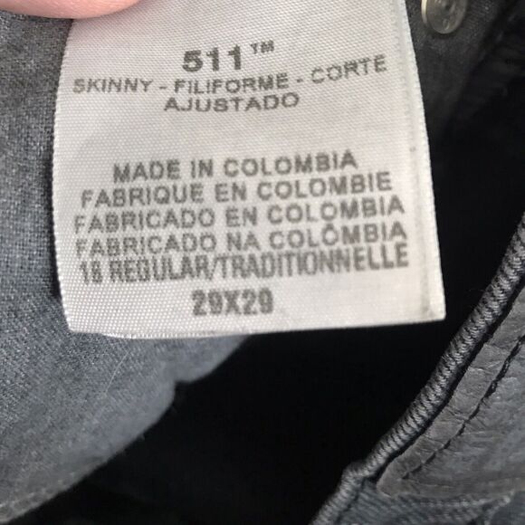 Levi's 511 Jeans Mens Size 29x29 Skinny Red Tag Soft Black Denim Distressed - Picture 8 of 8